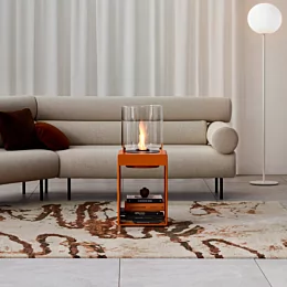 EcoSmart Fire Pop 3T Designer Fireplace adds vibrant orange ventless bioethanol heat to Oatlands living room lounge.