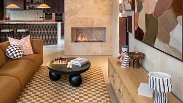 XL900 Ethanol Burner by EcoSmart Fire delivers contemporary indoor heating for Hipwell Haus by Tim Neve living and lounge areas.