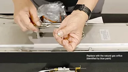 How to Convert an EcoSmart Fire Gas Fireplace from Propane to Natural Gas 4 Replace with the natural gas orifice identified by blue paint