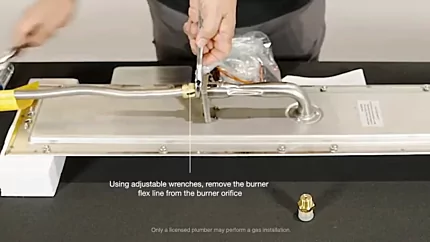 How to Convert an EcoSmart Fire Gas Fireplace from Propane to Natural Gas 7 Using adjustable wrenches, remove the burner flex-line from the burner orifice