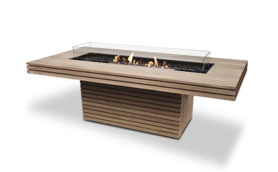 Gin 90 (Dining) Fire Table - Ethanol - Black / Teak / *Optional fire screen / Teak colours may vary by EcoSmart Fire